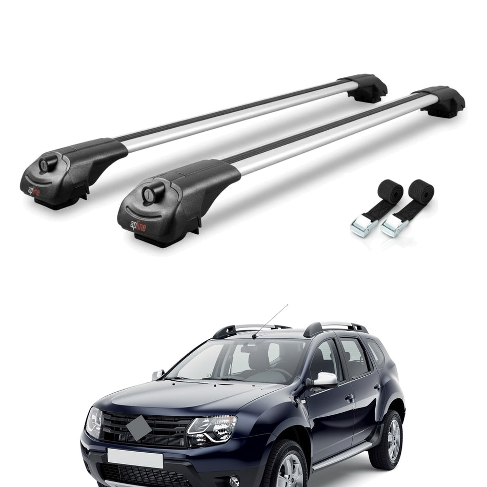 Roof Bars Compatible with Renault Duster (HS) Pre-Facelift 2010-2013, Grey, 2 Bars with Straps.