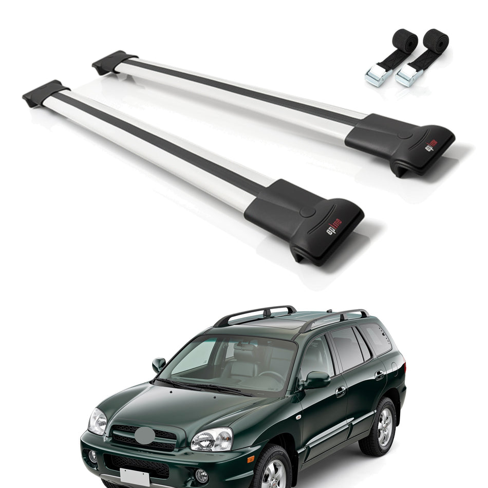 Roof Bars Compatible with Hyundai Santa Fe (SM) 2001-2006, Grey, 2 Bars with Straps
