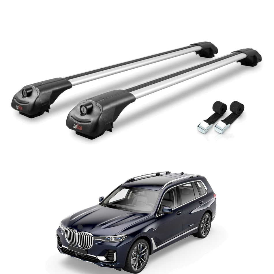 Roof Bars Compatible with BMW X7 (G07) 2020-2025, Grey, 2 Bars with Straps.
