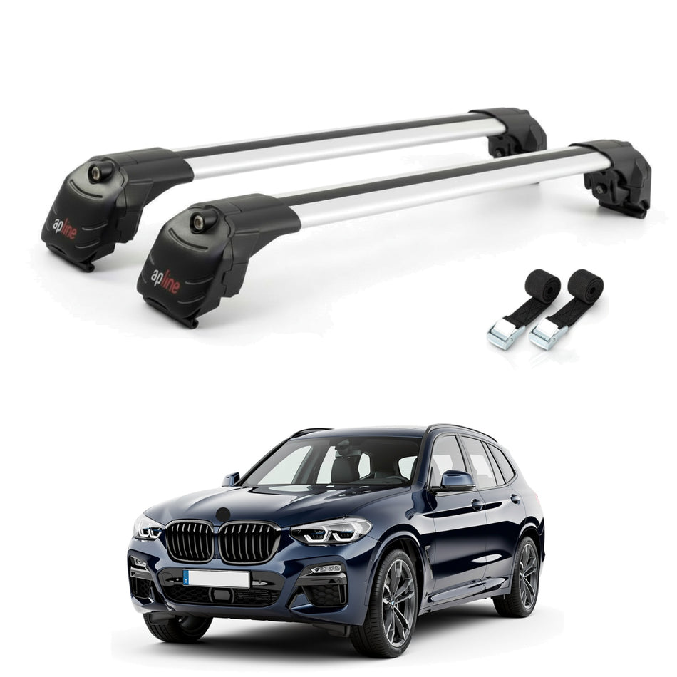 Roof Bars Compatible with BMW X3 (G01) 2018-2024, Grey, 2 Bars with Straps