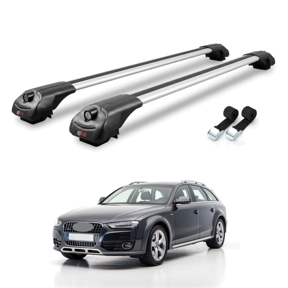 Roof Bars Compatible with Audi A4 (B8) Allroad 2009-2015, Grey, 2 Bars with Straps.