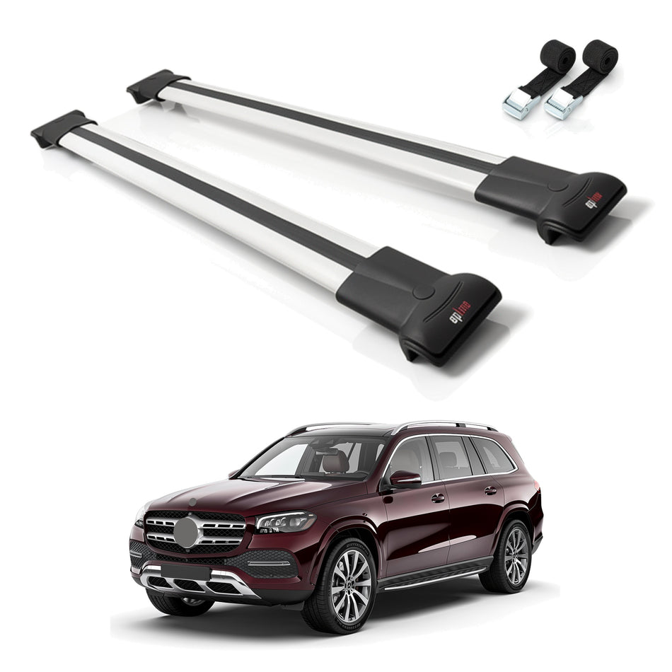 Roof Bars Compatible with Mercedes GLS Class (X167) 2020-2025, Grey, 2 Bars with Straps