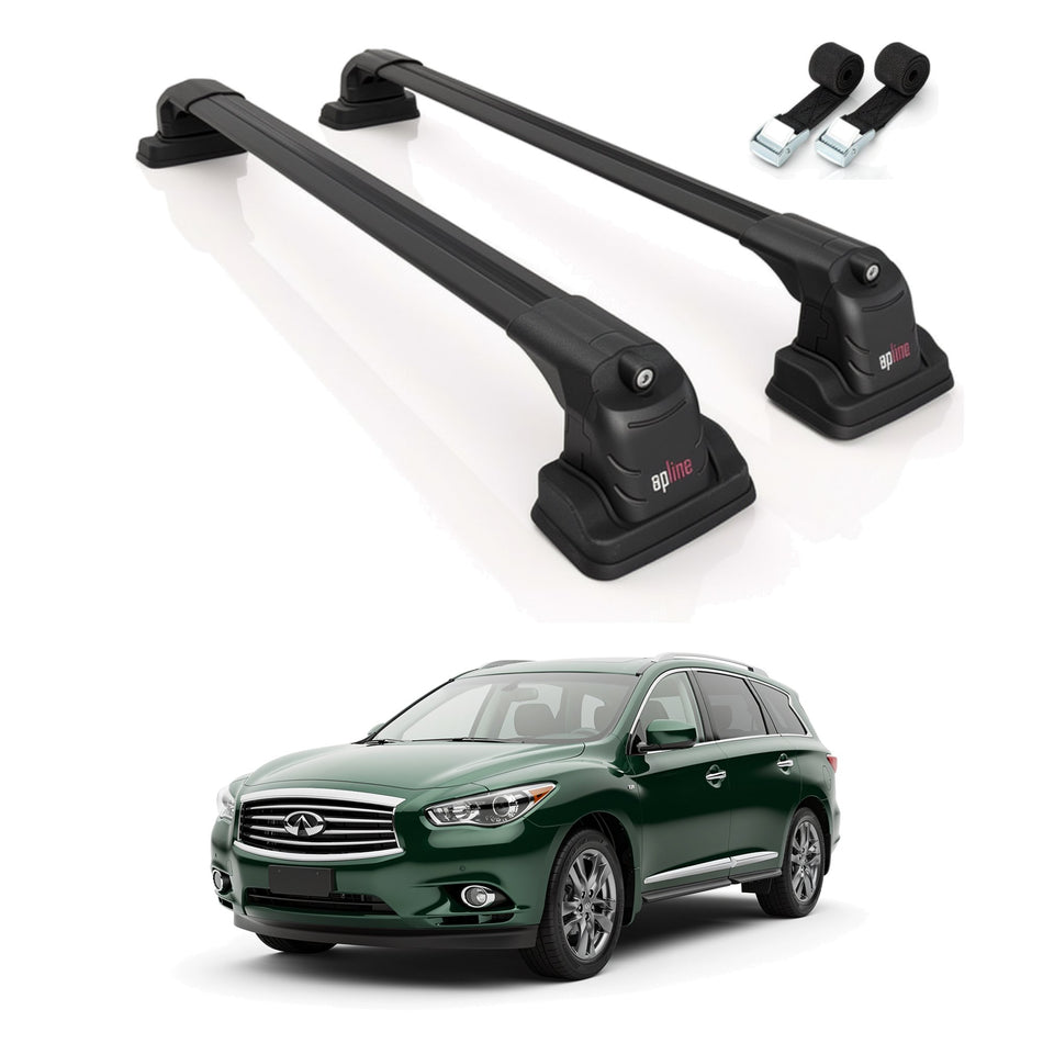 Roof Bars Compatible with Infiniti JX35 (L50) 2012-2021, Black, 2 Bars with Straps