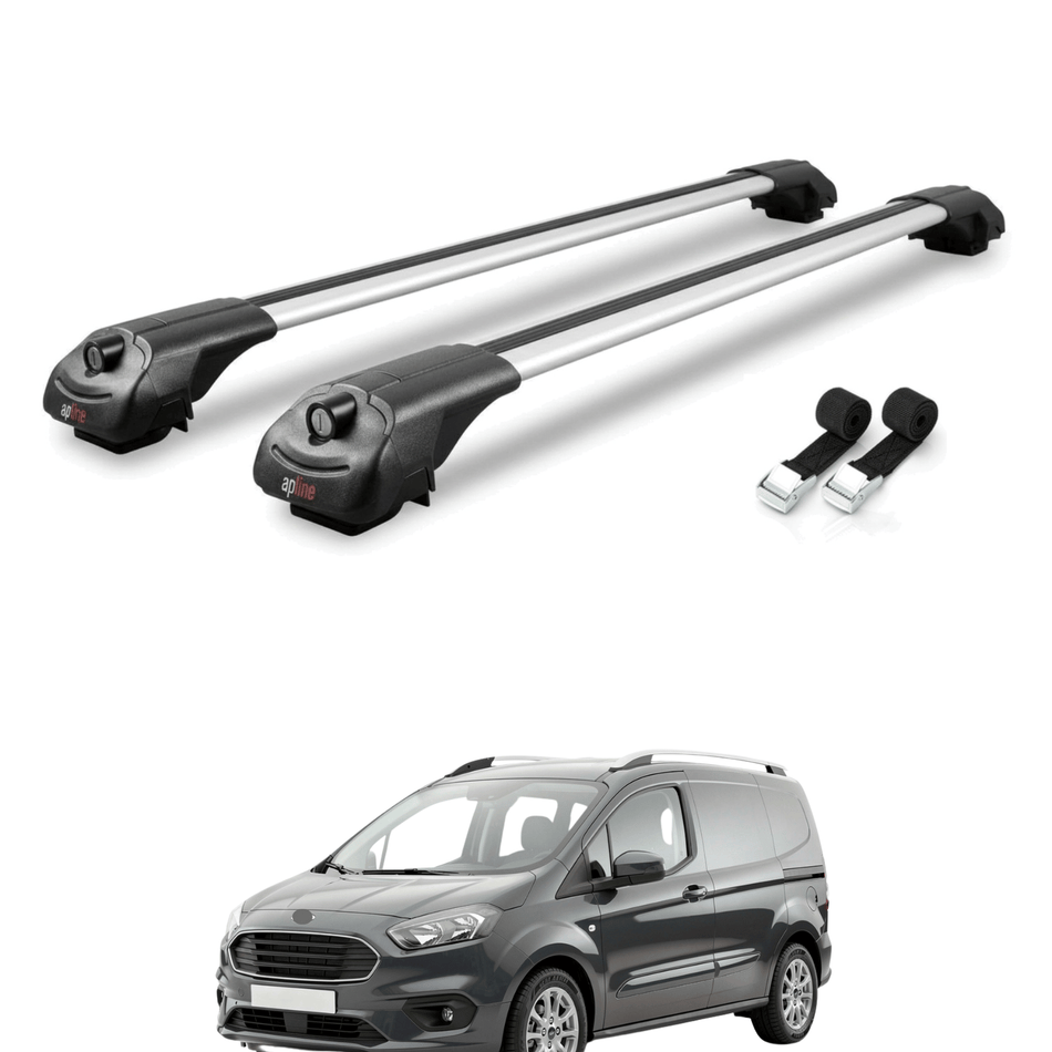 Roof Bars Compatible with Ford Transit / Tourneo Courier 2024-2025, Grey, 2 Bars with Straps.