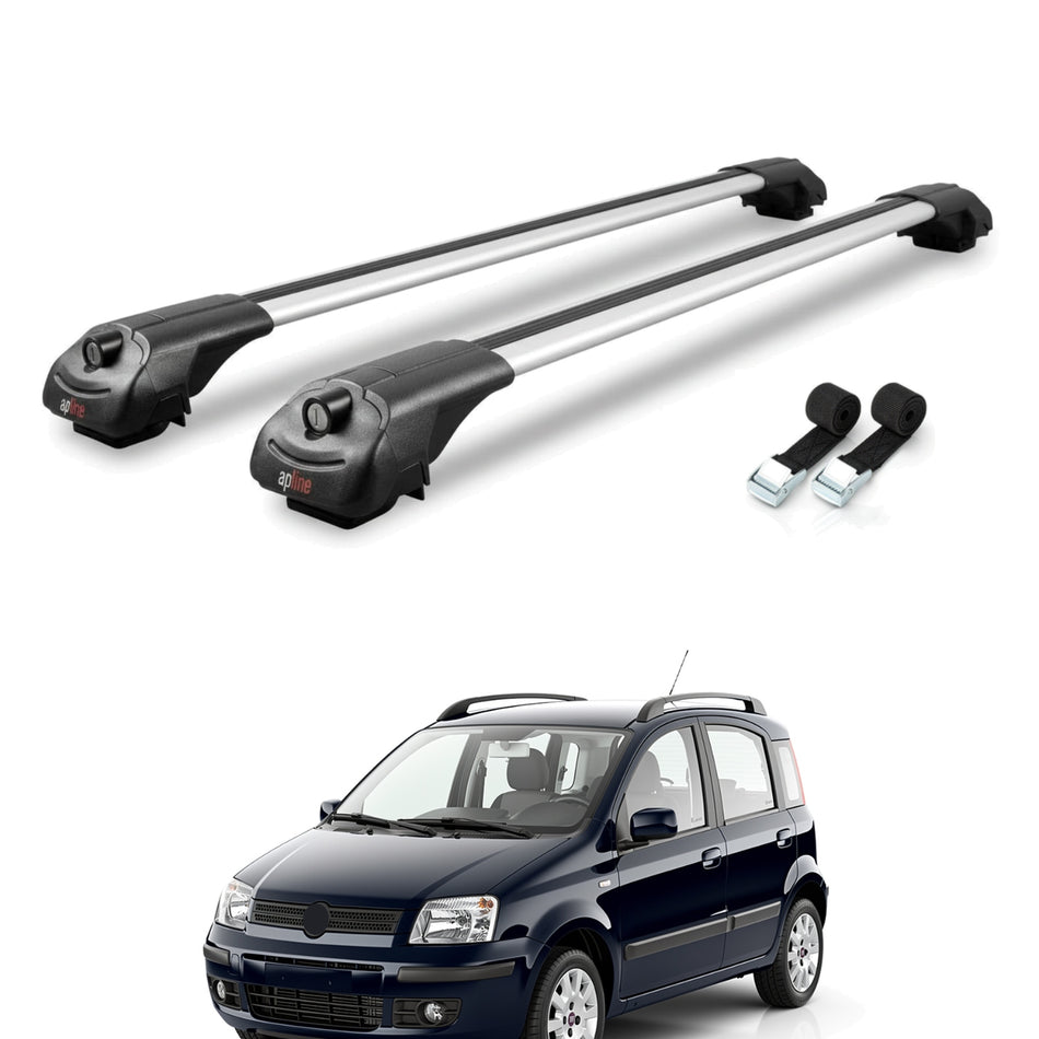 Roof Bars Compatible with Fiat Panda 2 (169) 2003-2012, Grey, 2 Bars with Straps.