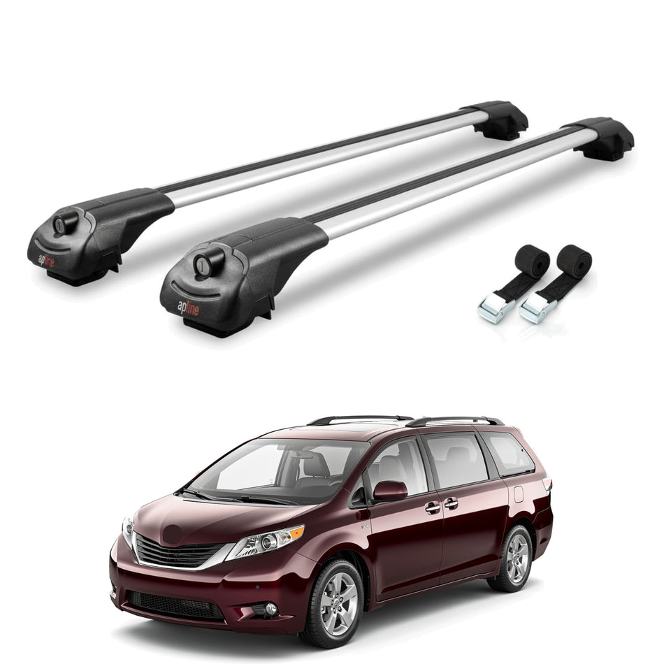 Roof Bars Compatible with Toyota Sienna 3 (XL30) 2011-2020, Grey, 2 Bars with Straps.