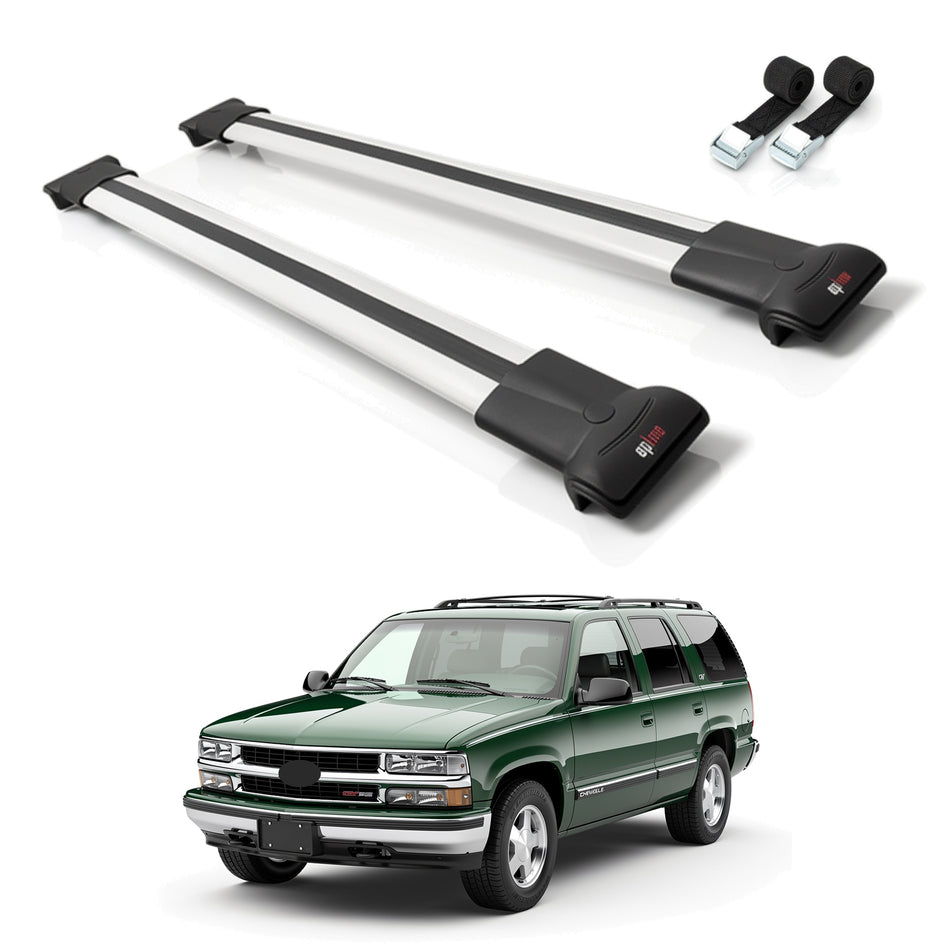 Roof Bars Compatible with Chevrolet Tahoe 1995-2000, Grey, 2 Bars with Straps