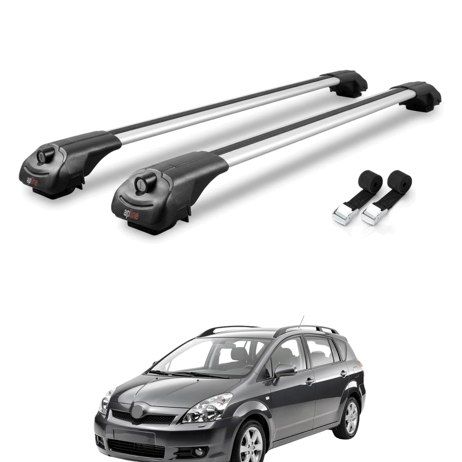 Roof Bars Compatible with Toyota Corolla Verso 2 (AR10) 2004-2010, Grey, 2 Bars with Straps.
