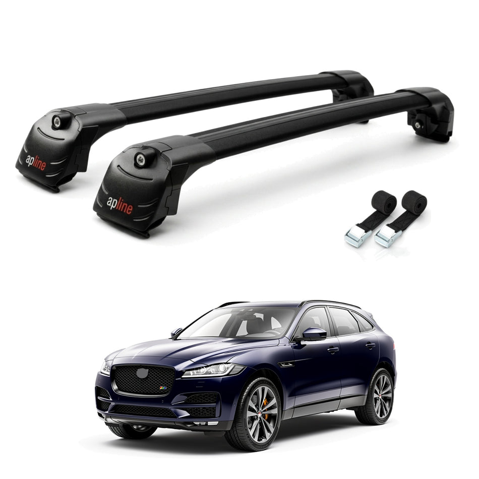 Roof Bars Compatible with Jaguar F-Pace (X761) 2016-2025, Black, 2 Bars with Straps