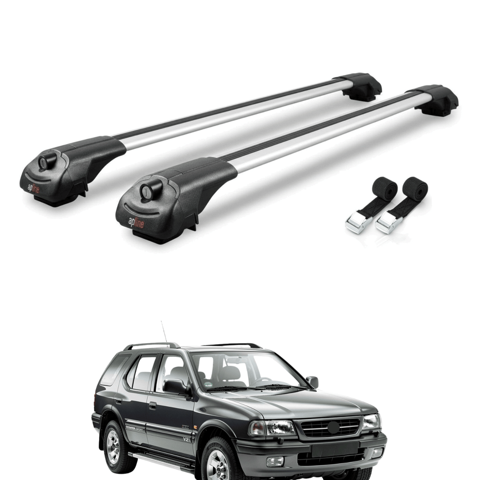 Roof Bars Compatible with Opel Frontera Sport 1992-1998, Grey, 2 Bars with Straps.