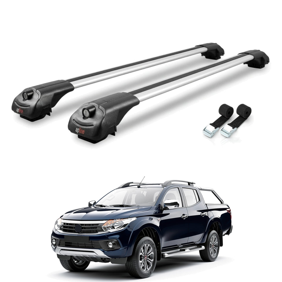 Roof Bars Compatible with Fiat Fullback 2016-2020, Grey, 2 Bars with Straps.