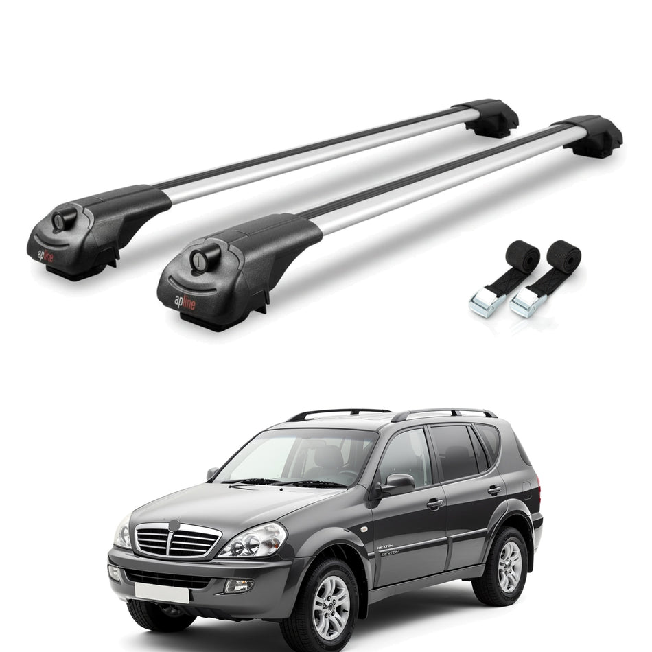 Roof Bars Compatible with Ssangyong Rexton (Y200) 2001-2005, Grey, 2 Bars with Straps.