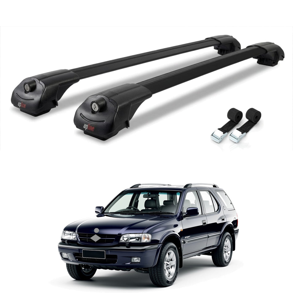 Roof Bars Compatible with Holden Frontera Sport 1992-1998, Black, 2 Bars with Straps