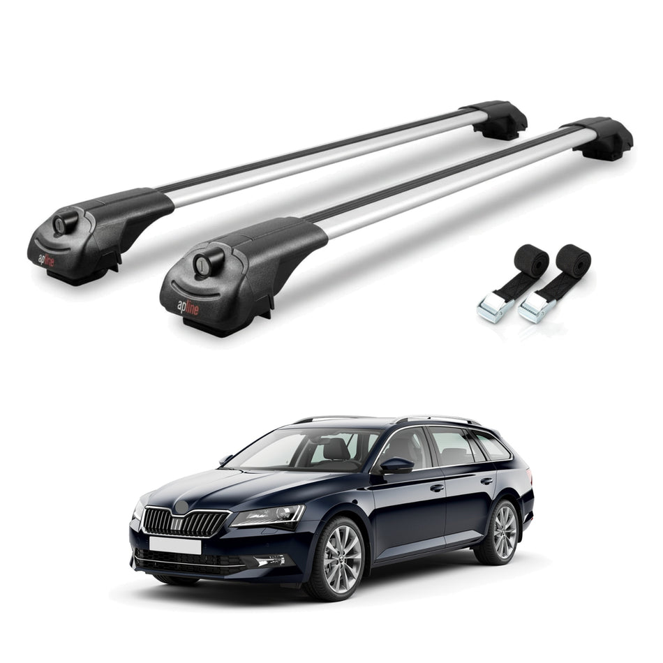 Roof Bars Compatible with Skoda Superb 3 (3V) SW Pre-Facelift 2015-2019, Grey, 2 Bars with Straps.