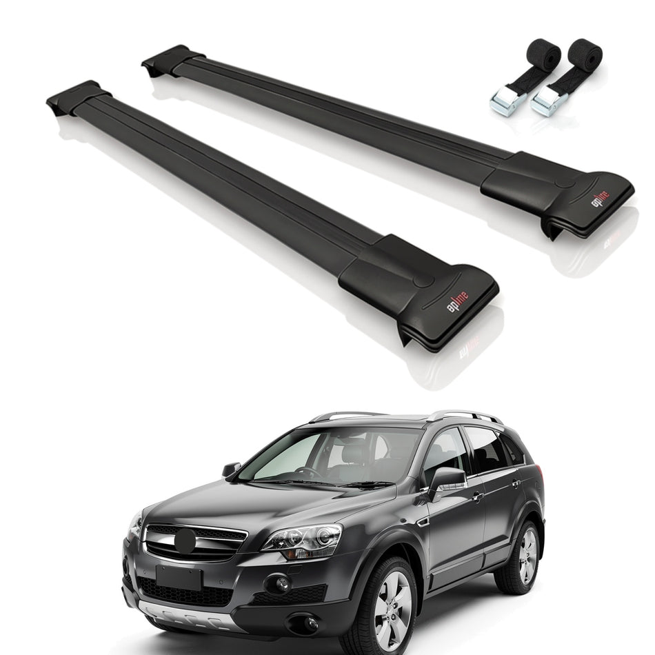 Roof Bars Compatible with Holden Captiva 2006-2018, Black, 2 Bars with Straps