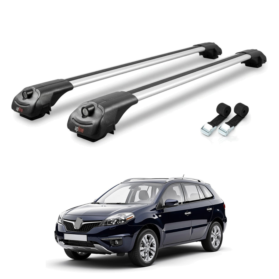 Roof Bars Compatible with Renault Koleos (HY) Post-Facelift 2012-2015, Grey, 2 Bars with Straps.