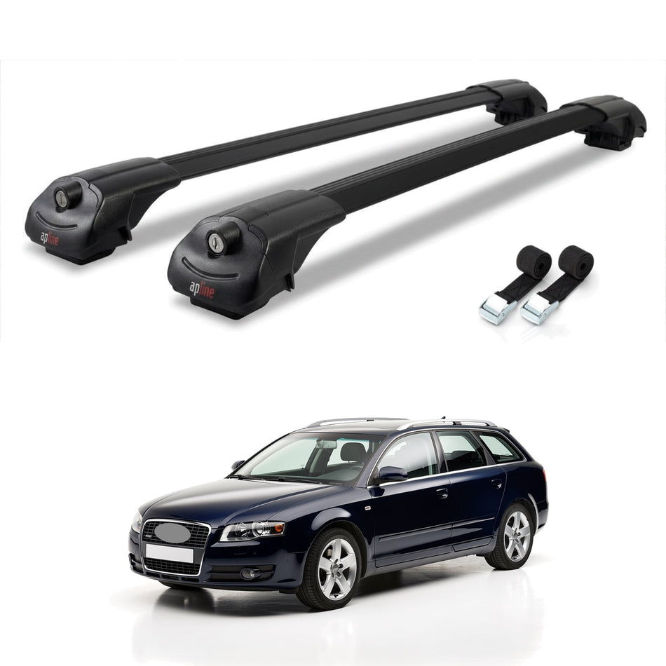 Roof Bars Compatible with Audi A4 (B7) Avant 2005-2007, Black, 2 Bars with Straps