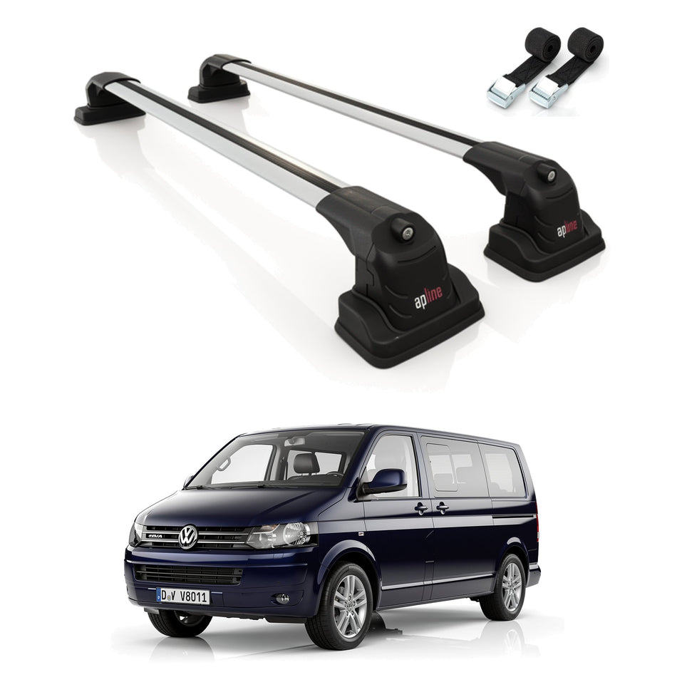 Roof Bars Compatible with Volkswagen Caravelle (T5) 2003-2015, Grey, 2 Bars with Straps