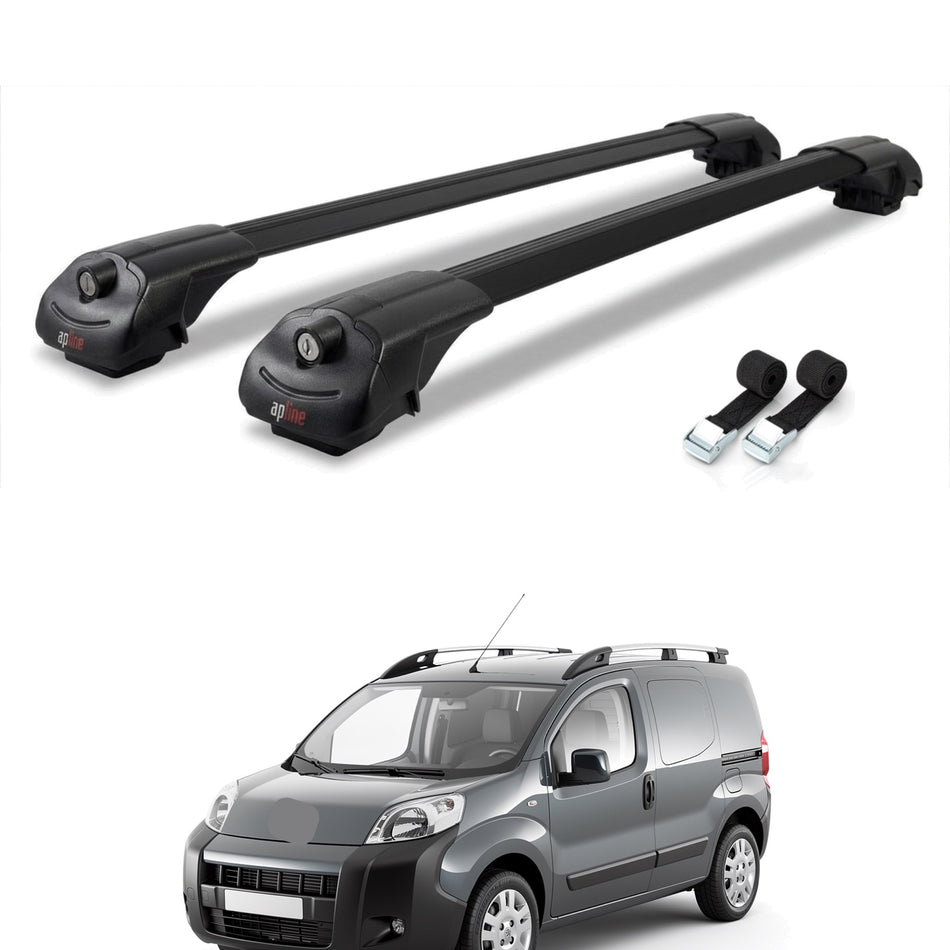 Roof Bars Compatible with Peugeot Bipper 2008-2017, Black, 2 Bars with Straps