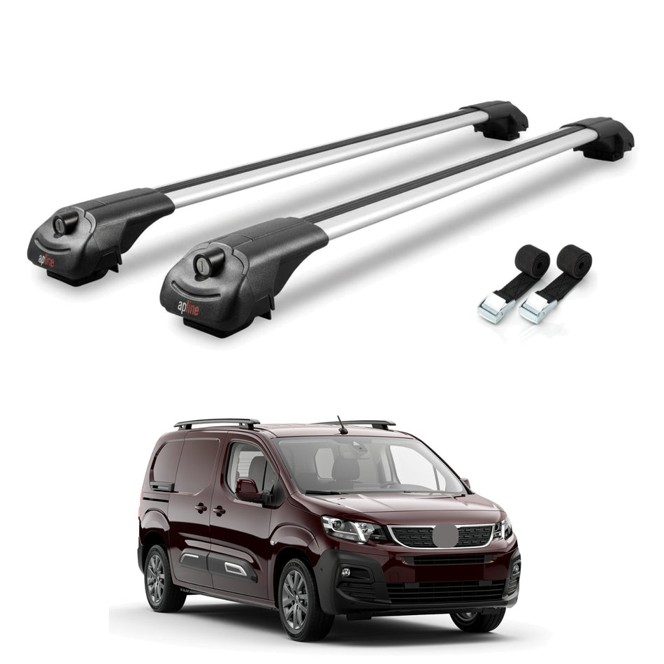 Roof Bars Compatible with Peugeot Partner 3 2019-2022, Grey, 2 Bars with Straps.