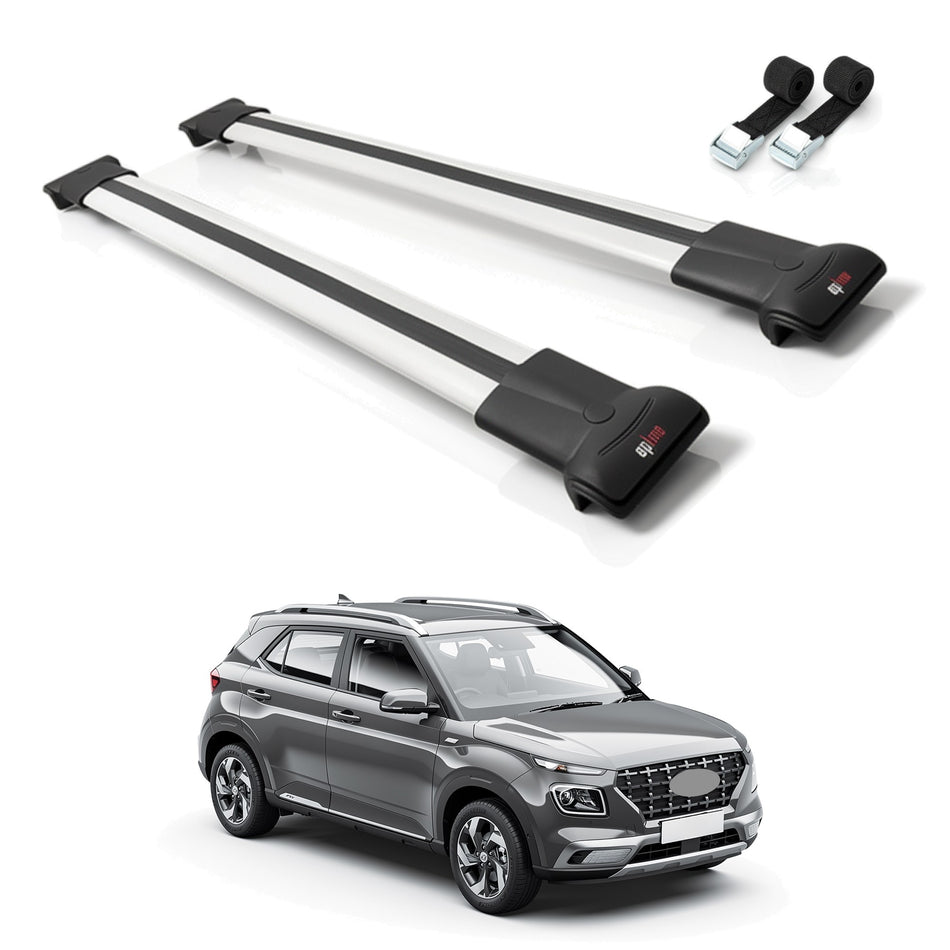 Roof Bars Compatible with Hyundai Venue (QX) 2019-2024, Grey, 2 Bars with Straps