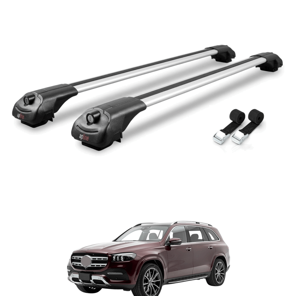 Roof Bars Compatible with Mercedes GLS Class (X167) 2020-2025, Grey, 2 Bars with Straps.