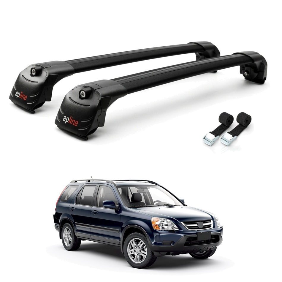 Roof Bars Compatible with Honda CR-V 2 2002-2006, Black, 2 Bars with Straps