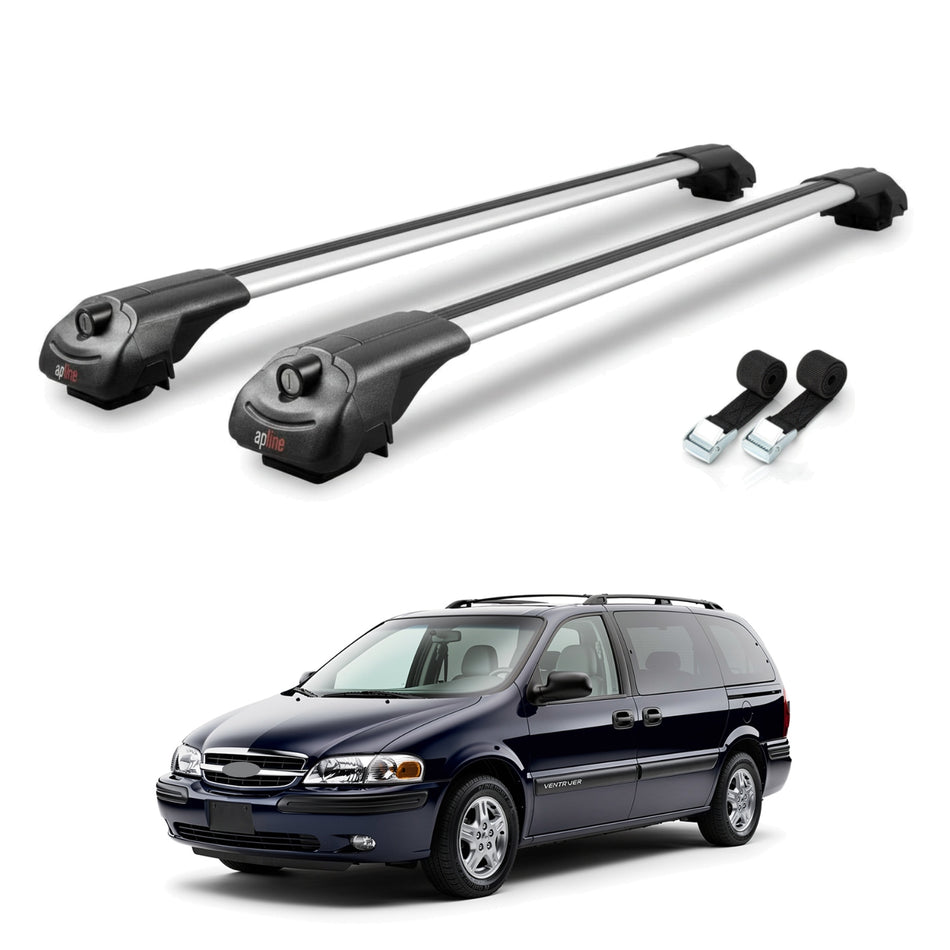 Roof Bars Compatible with Chevrolet Venture 1997-2004, Grey, 2 Bars with Straps.