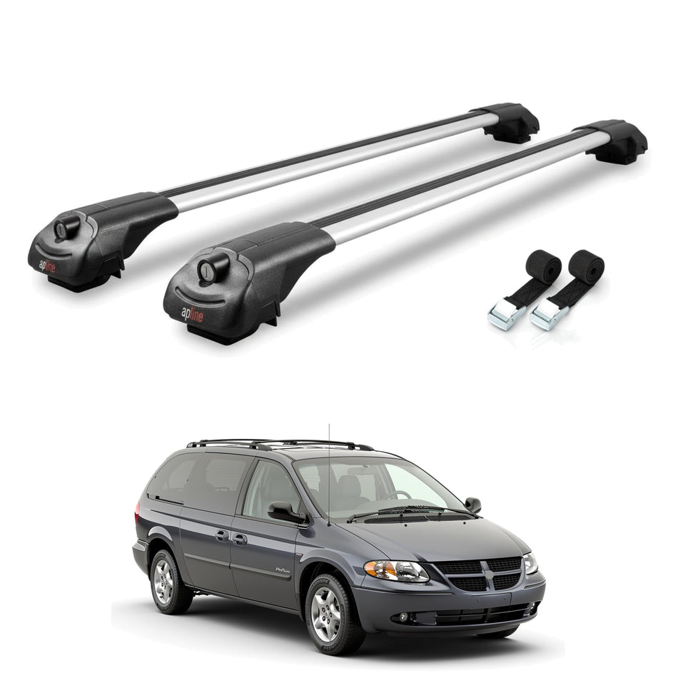 Roof Bars Compatible with Dodge Caravan 1996-2005, Grey, 2 Bars with Straps.