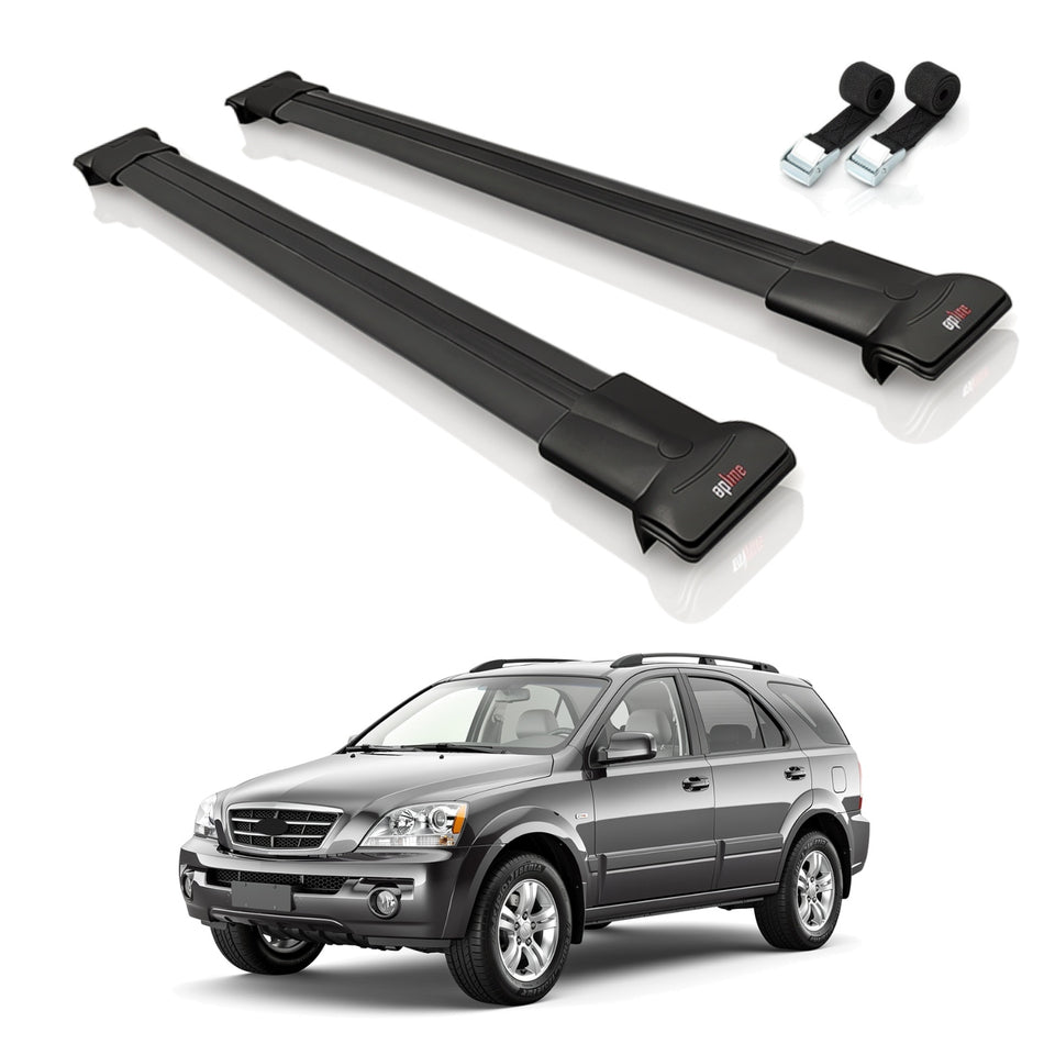 Roof Bars Compatible with Kia Sorento (BL) 2002-2009, Black, 2 Bars with Straps