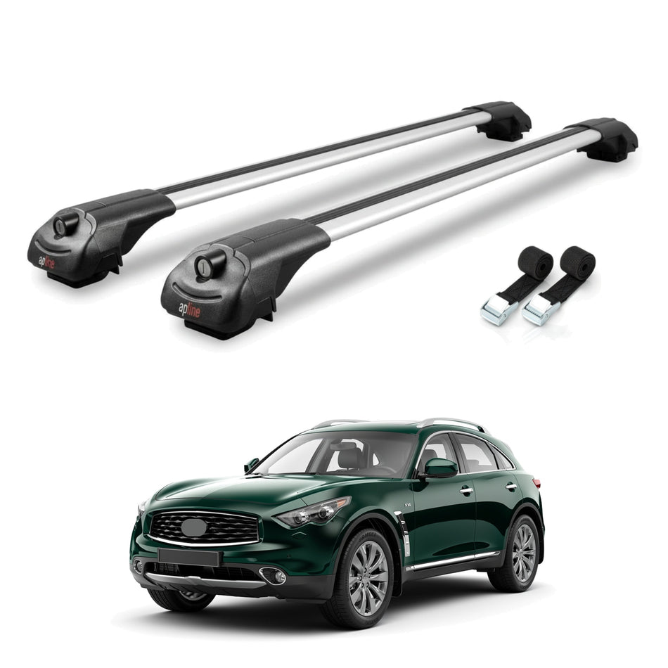 Roof Bars Compatible with Infiniti FX 2 (S51) 2009-2013, Grey, 2 Bars with Straps.