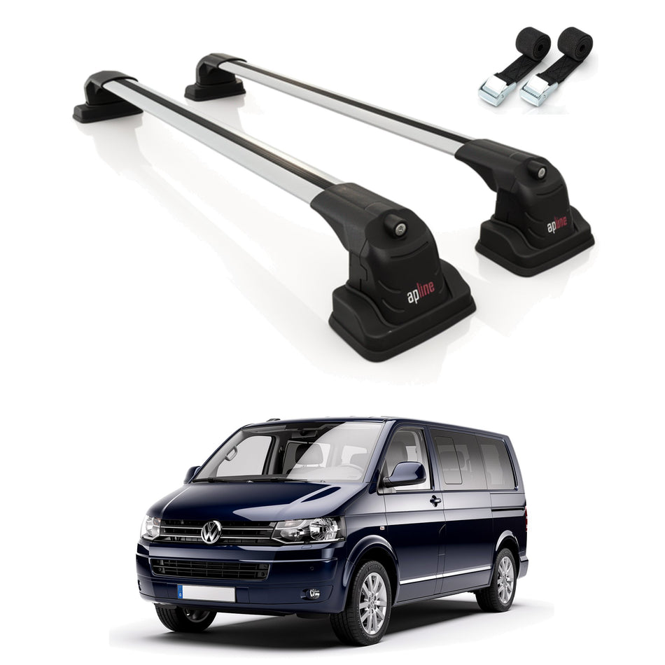 Roof Bars Compatible with Volkswagen Multivan (T5) 2003-2015, Grey, 2 Bars with Straps