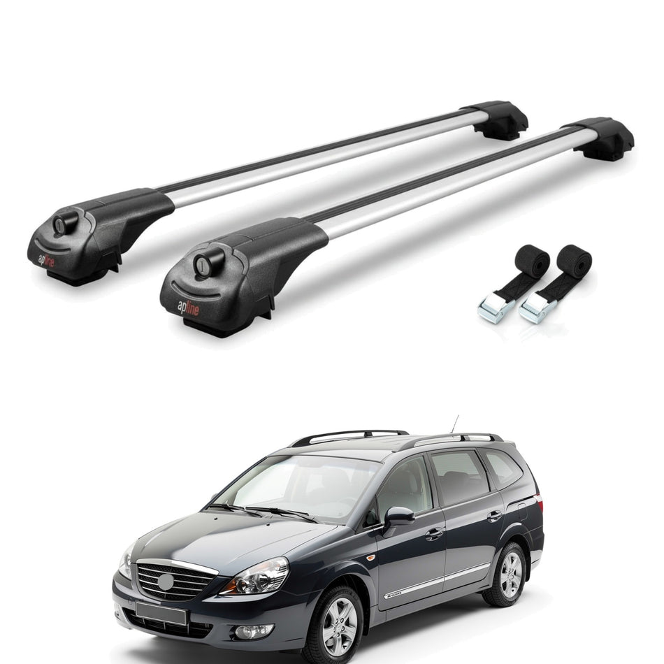 Roof Bars Compatible with Ssangyong Rodius 2005-2012, Grey, 2 Bars with Straps.