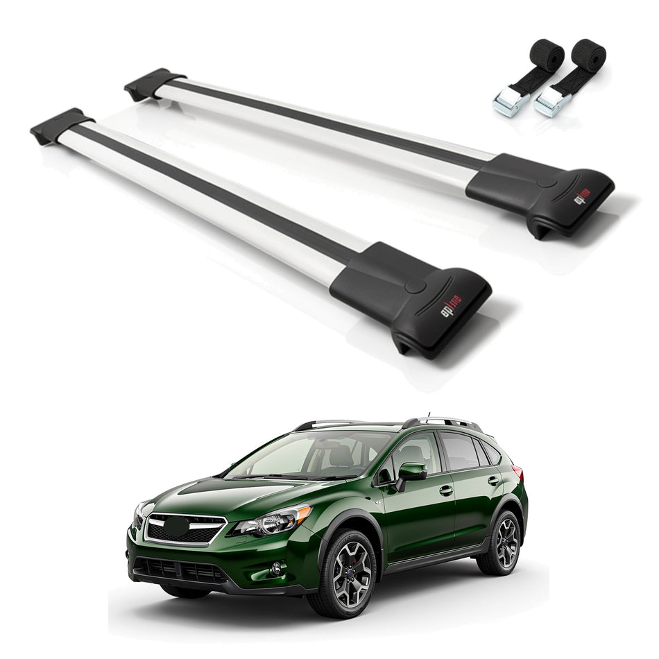 Roof Bars Compatible with Subaru XV 2013-2017, Grey, 2 Bars with Straps