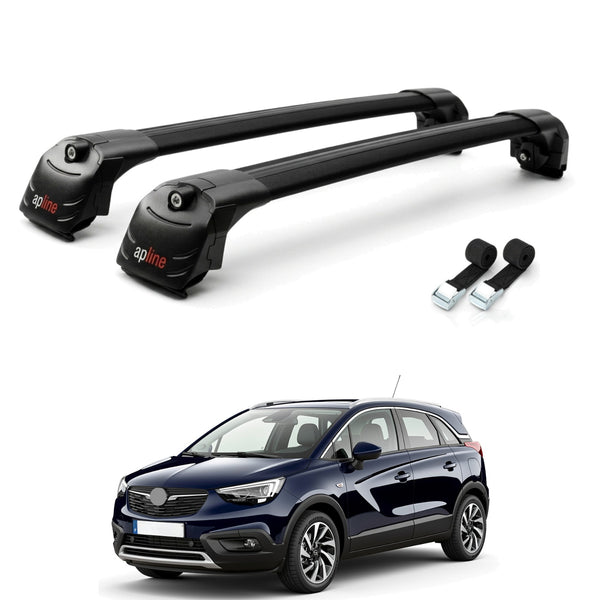 Roof Bars Compatible with Opel Crossland X 2017-2020, Black, 2 Bars with Straps