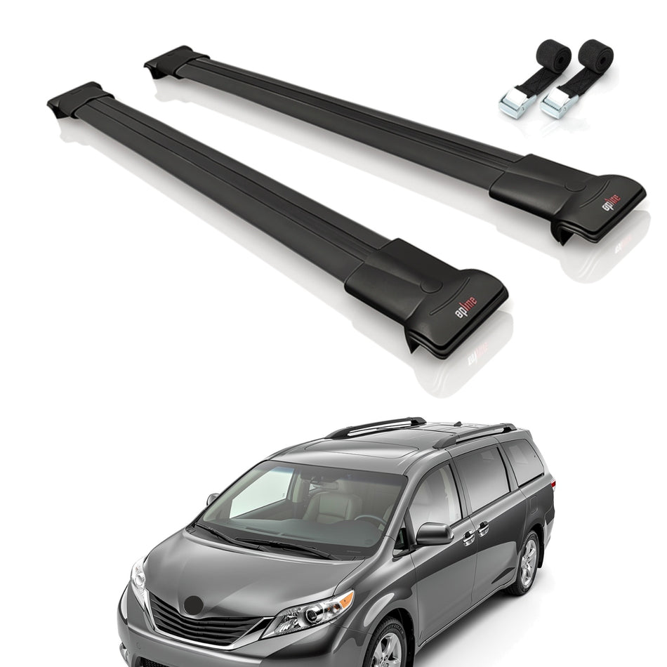 Roof Bars Compatible with Toyota Sienna 3 (XL30) 2011-2020, Black, 2 Bars with Straps