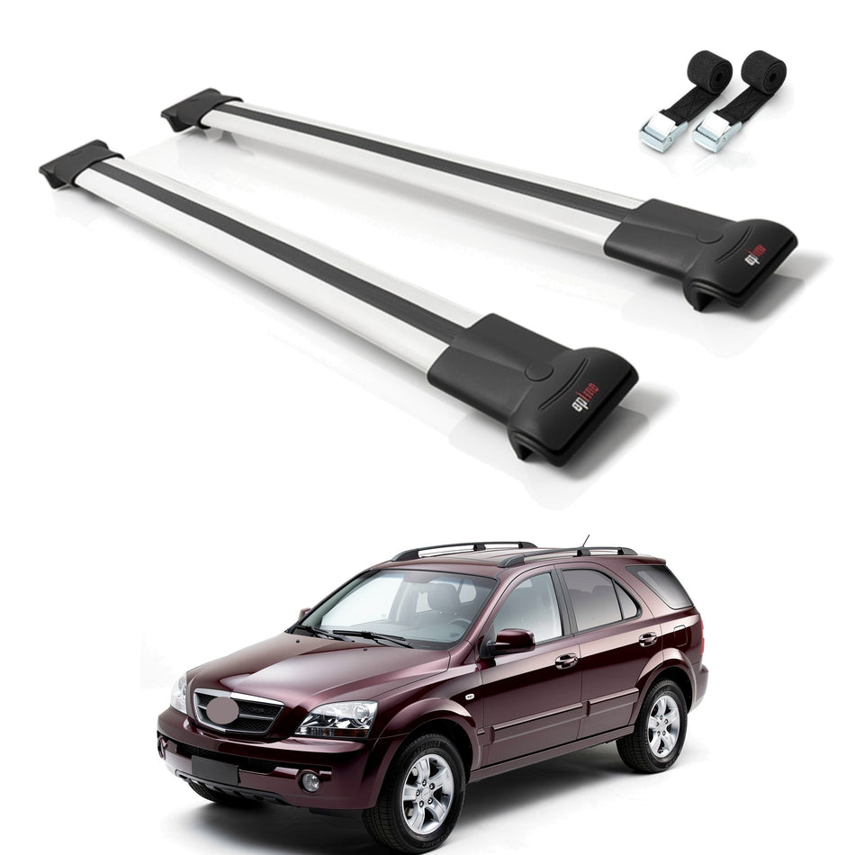 Roof Bars Compatible with Kia Sorento (BL) 2002-2009, Grey, 2 Bars with Straps