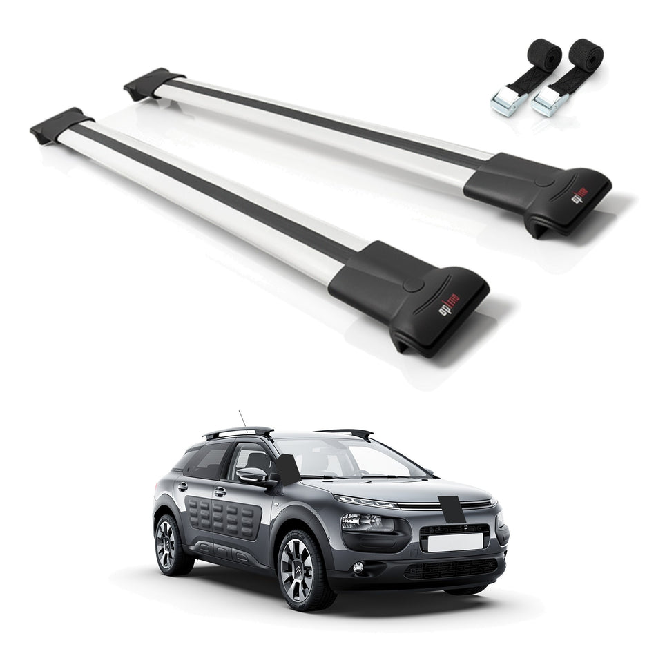 Roof Bars Compatible with Citroen C4 Cactus 2014-2021, Grey, 2 Bars with Straps
