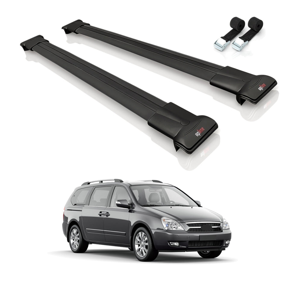 Roof Bars Compatible with Kia Carnival 2 (VQ) 2006-2014, Black, 2 Bars with Straps