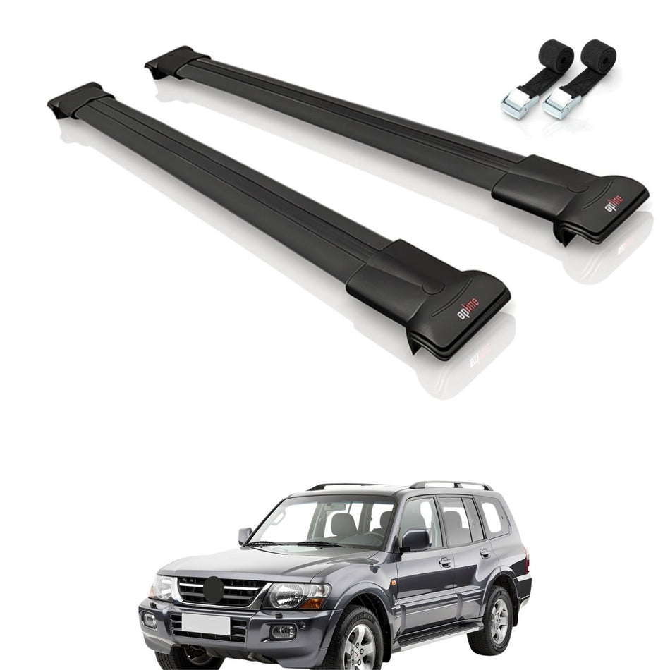 Roof Bars Compatible with Mitsubishi Pajero (V60) 5 Kapı 1999-2006, Black, 2 Bars with Straps