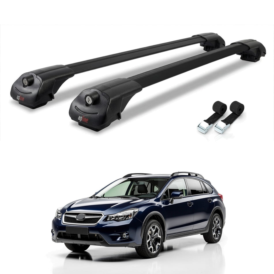 Roof Bars Compatible with Subaru XV 2013-2017, Black, 2 Bars with Straps