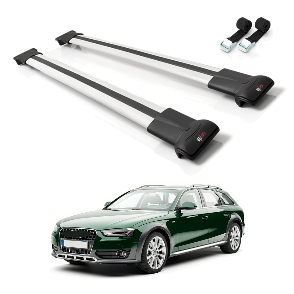 Roof Bars Compatible with A4 (B8) Allroad 2009-2015, Grey, 2 Bars with Straps