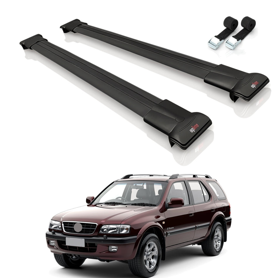 Roof Bars Compatible with Holden Frontera 2 1999-2004, Black, 2 Bars with Straps