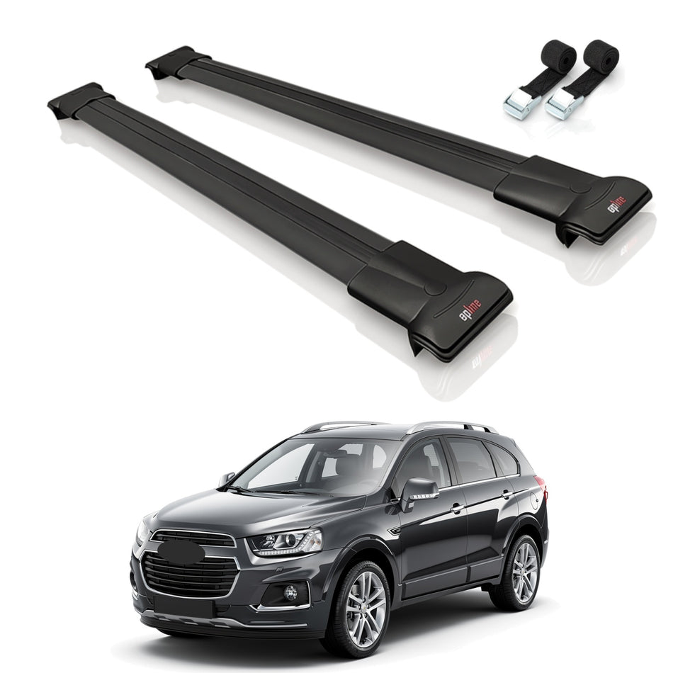 Roof Bars Compatible with Chevrolet Captiva 2006-2010, Black, 2 Bars with Straps