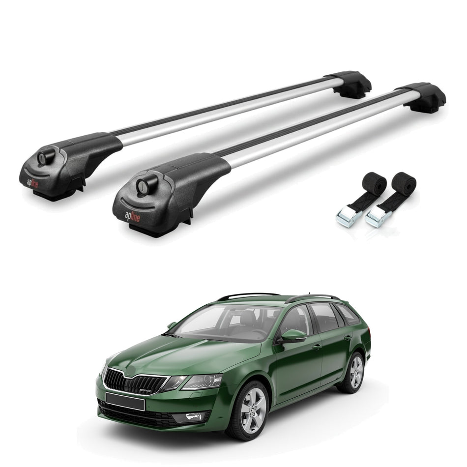 Roof Bars Compatible with Skoda Octavia 3 (5E) SW Pre-Facelift 2013-2016, Grey, 2 Bars with Straps.