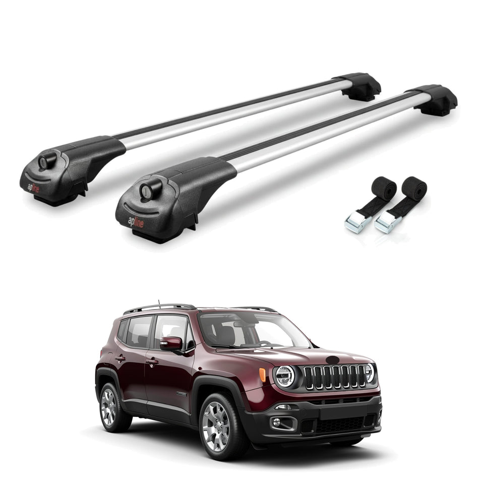 Roof Bars Compatible with Jeep Renegade (BU) 2014-2025, Grey, 2 Bars with Straps.