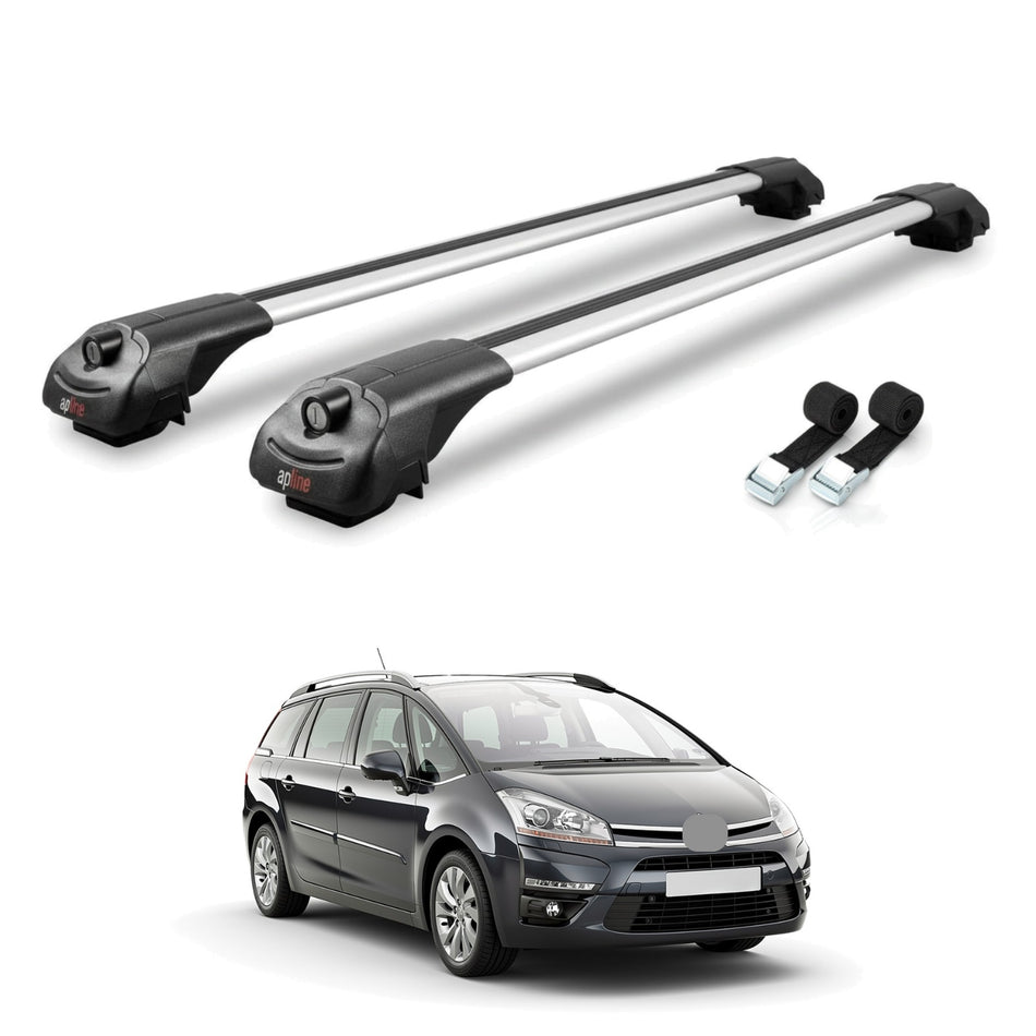 Roof Bars Compatible with Citroen Grand C4 Picasso 2007-2012, Grey, 2 Bars with Straps.