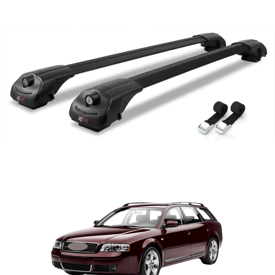 Roof Bars Compatible with Audi A6 Avant 2001-2005, Black, 2 Bars with Straps