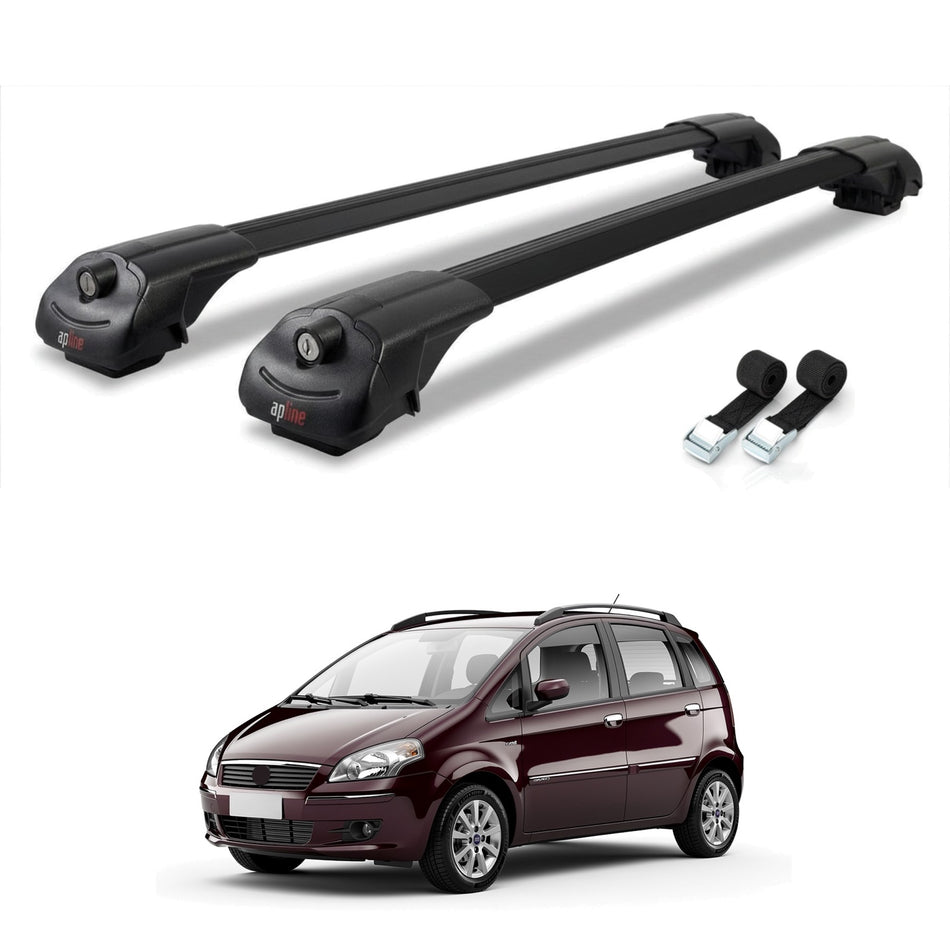 Roof Bars Compatible with Fiat Idea 2003-2012, Black, 2 Bars with Straps