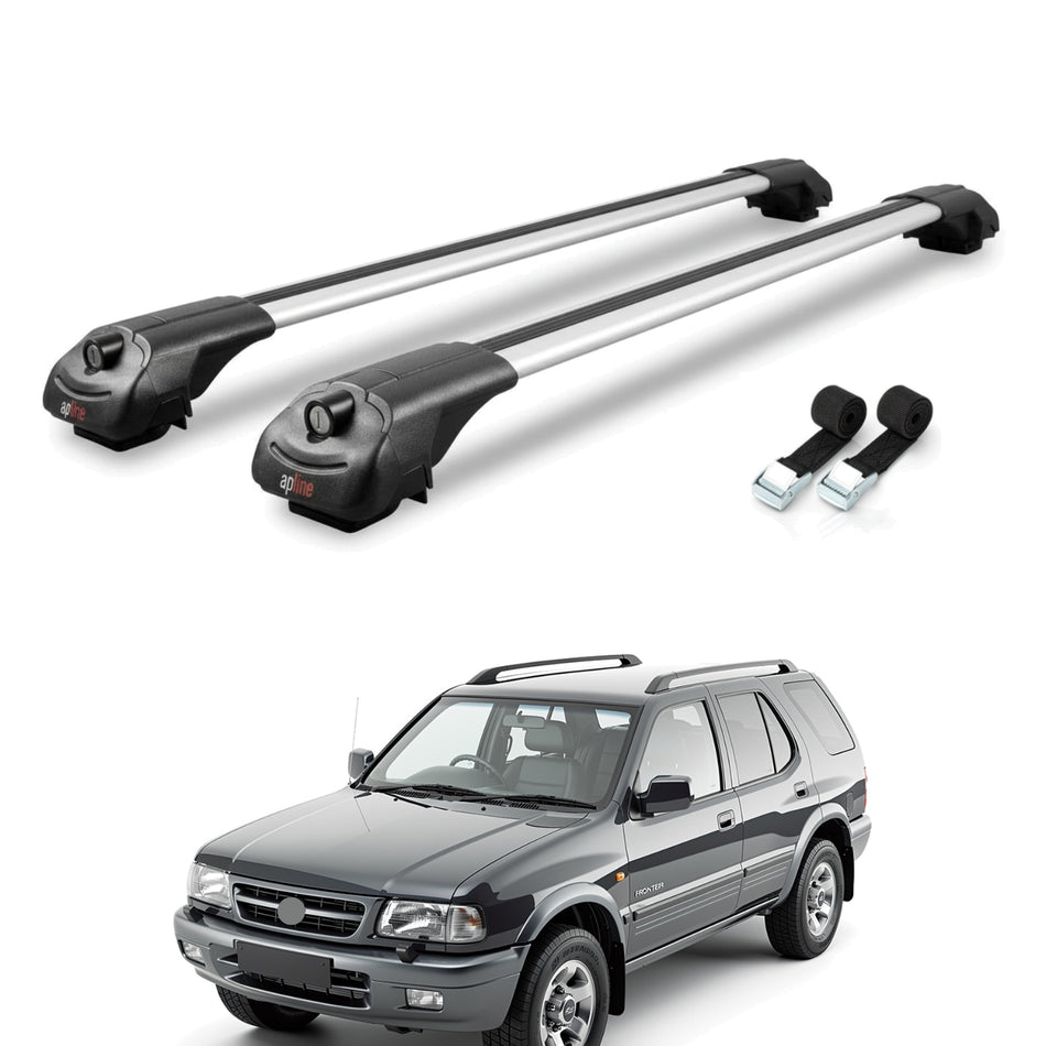Roof Bars Compatible with Vauxhall Frontera 1992-1998, Grey, 2 Bars with Straps.